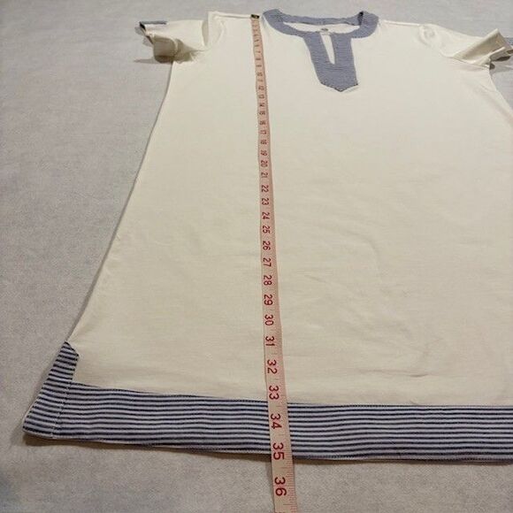 Marleylilly Womens Dress Large White Blue Stripe Trim Short Sleeve Casual Tunic - Picture 8 of 9